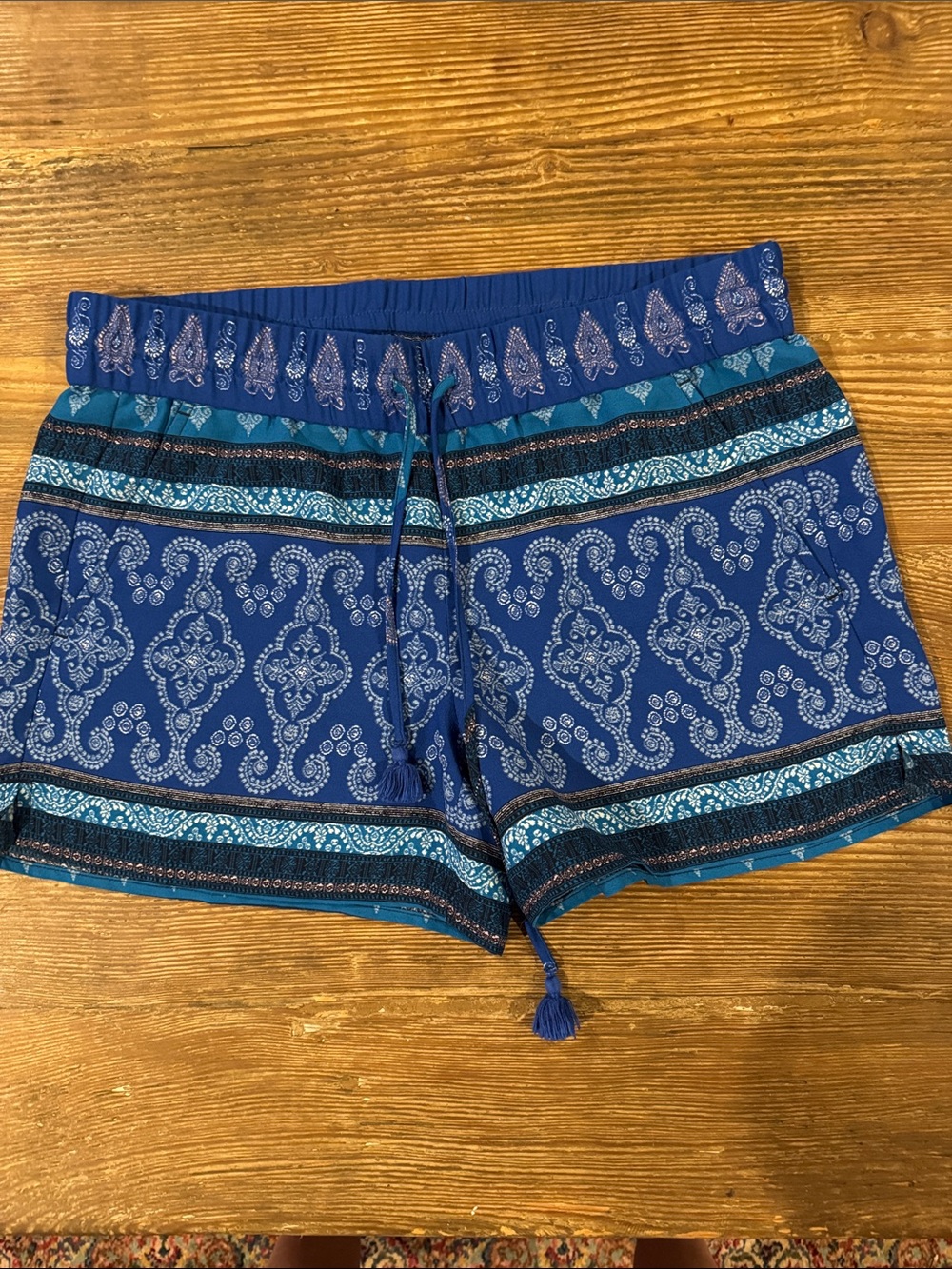 LOFT Royal Blue Paisley Border-Print Drawstring Shorts